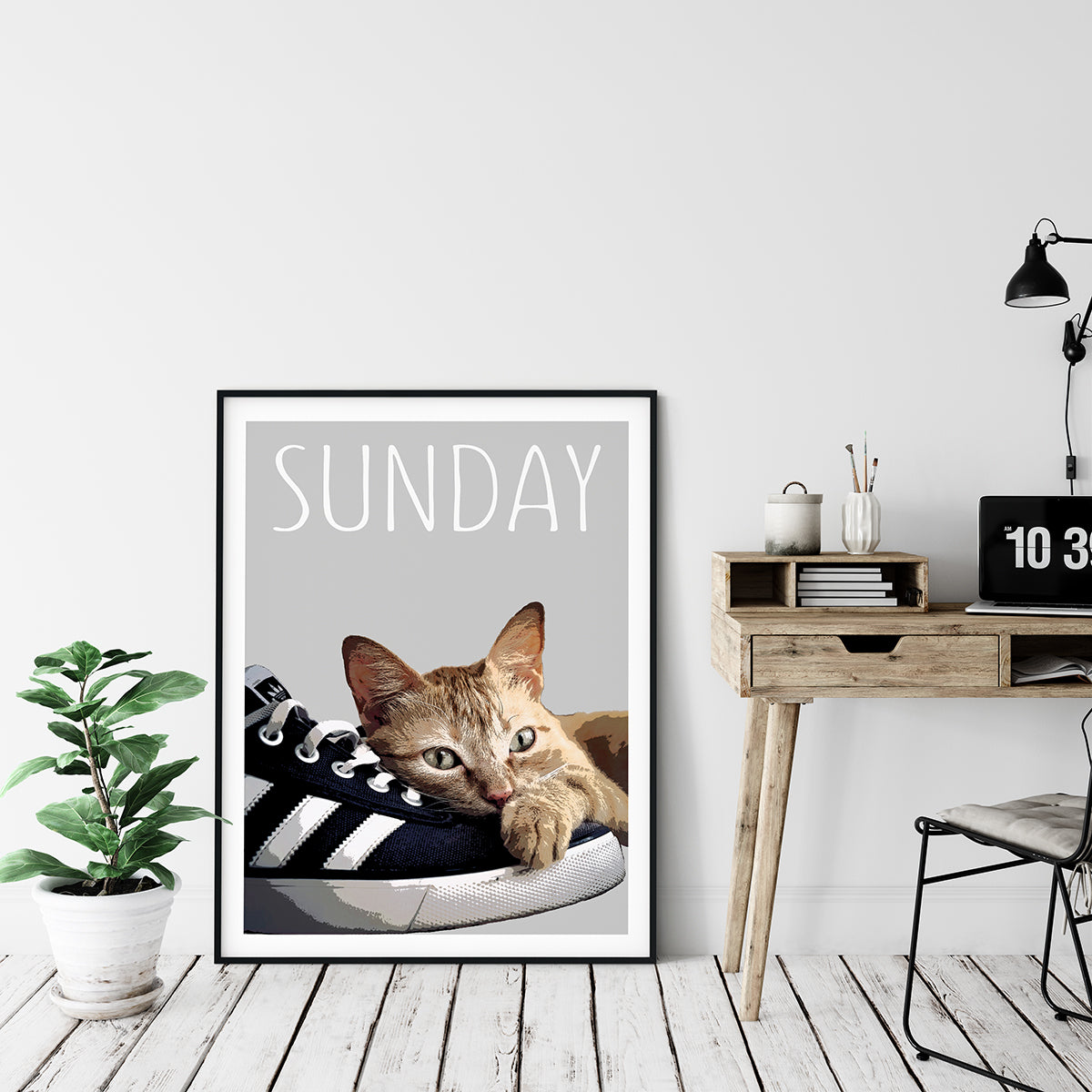 Pink Poster custom pop art of pretty cat in a home office