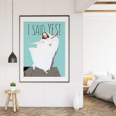 Pink Poster custom wedding bride poster of a lady with I Said Yes on it